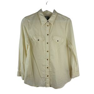 Maeve Anthropologie Sz 10 Shirt Button Up Yellow Textured Polka Dot Long Sleeve